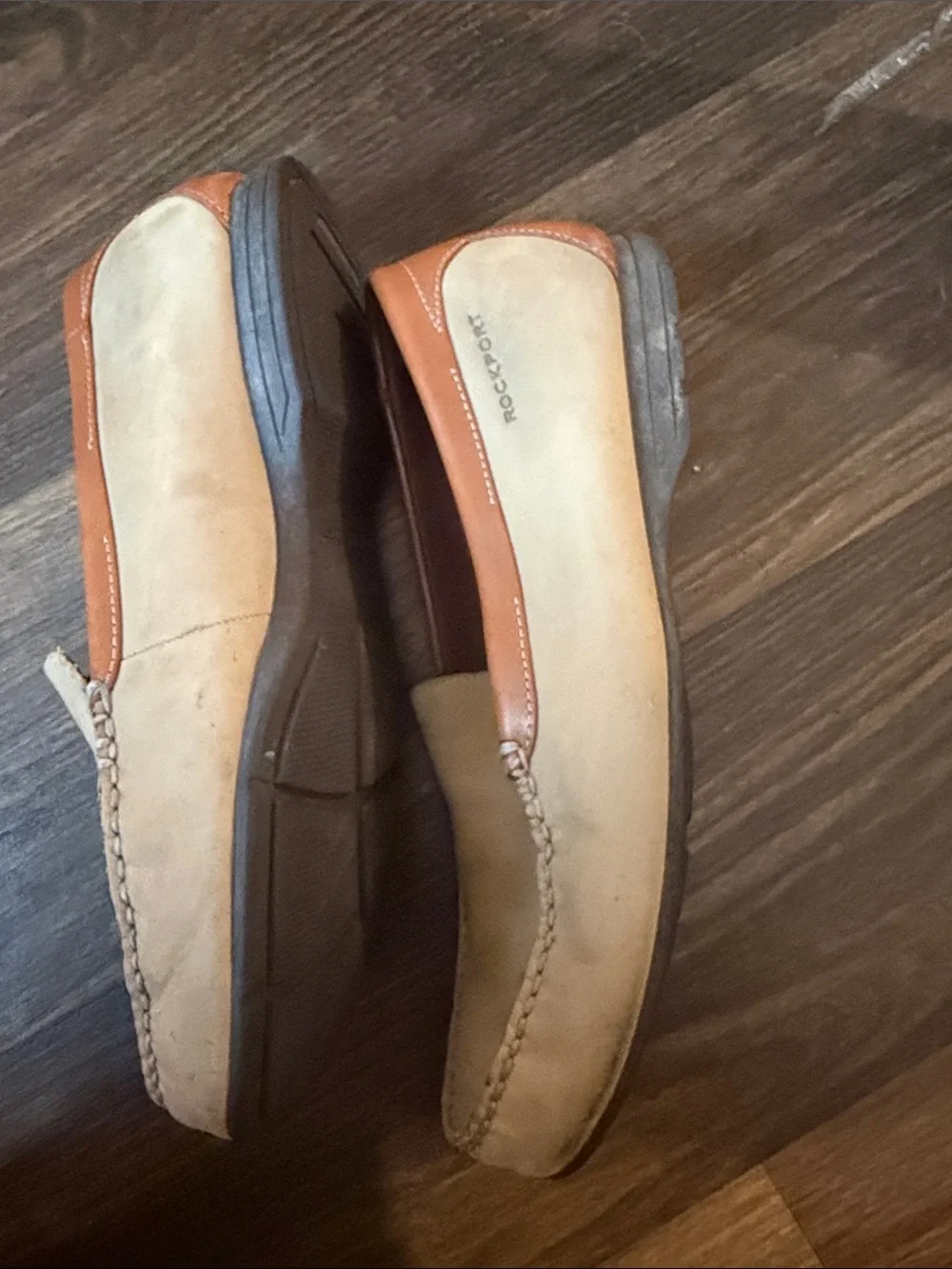 Rockport Men’s Two-Tone Tan and Brown Leather Slip-Ons size 12